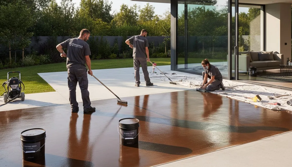 Professional concrete staining on driveway in Lexington, MA for durable, weather-resistant finish