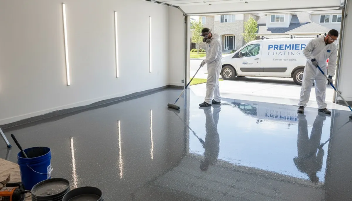 Epoxy garage floor coating in Lexington MA by professional painters for durable, salt-resistant finish