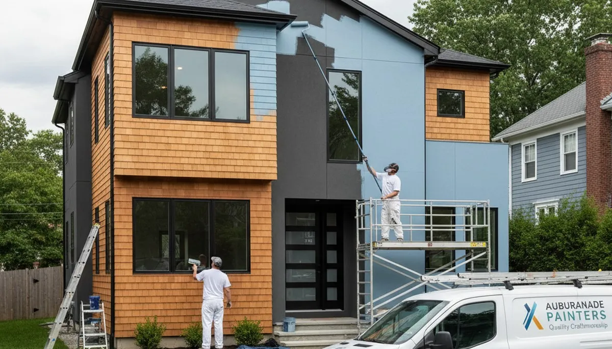 Professional house painters completing exterior home painting in Lexington, MA