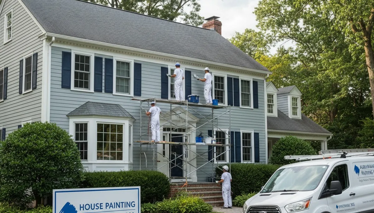 Professional house painters working on residential exterior in Lexington, MA