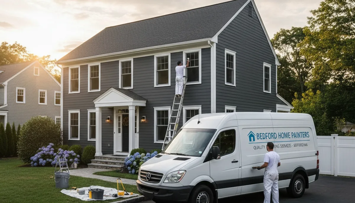 Professional house painters working on exterior home painting in Lexington, MA