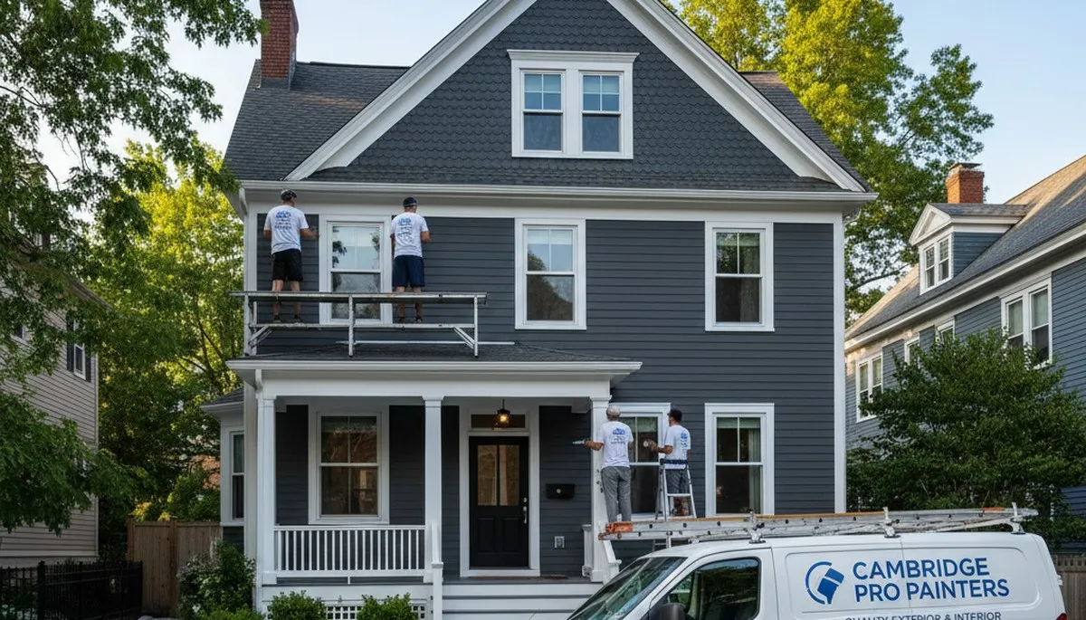 Professional house painters working on exterior home painting in Lexington, MA