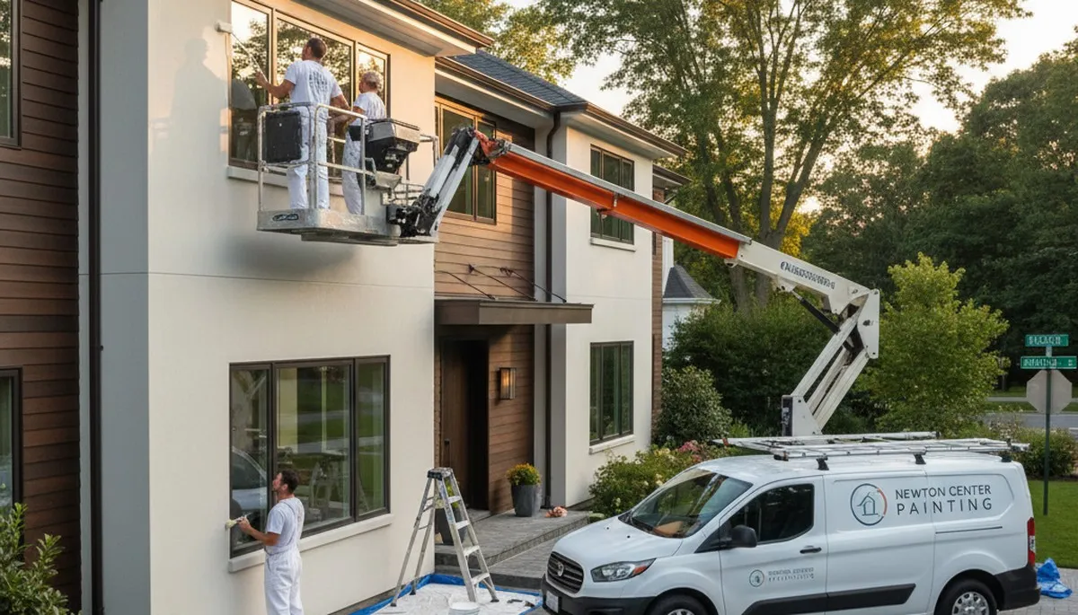 Professional house painters painting home exterior in Lexington MA