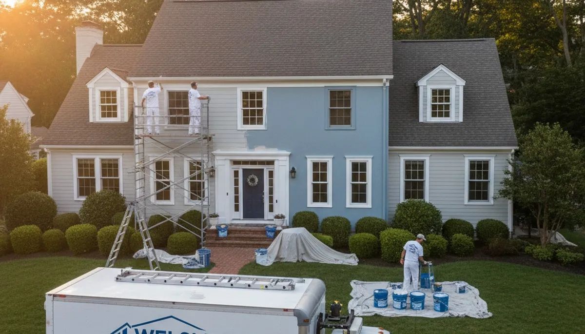 Professional house painters working on exterior home painting in Lexington, MA