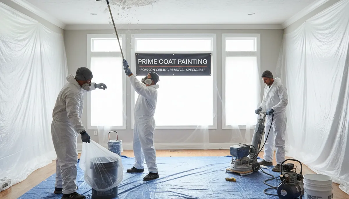 Professional popcorn ceiling removal and refinishing in a Lexington MA home interior painting project