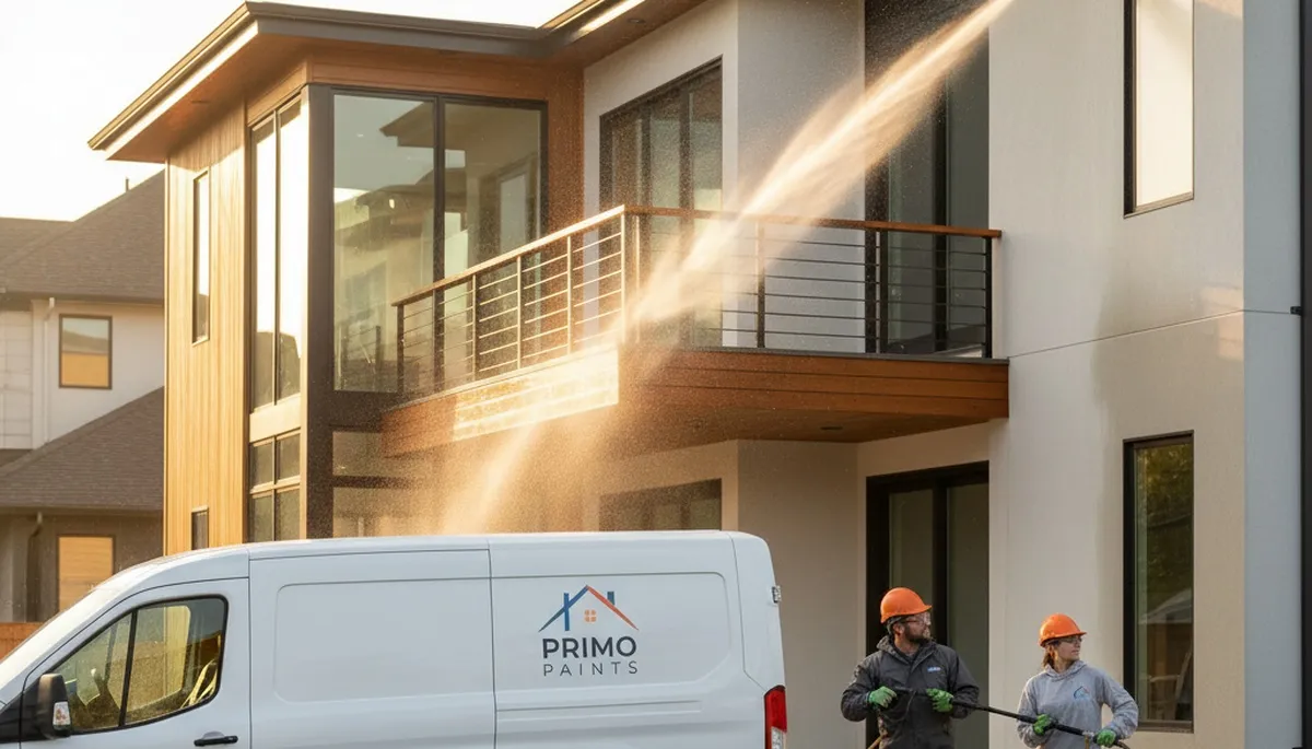 Professional pressure washing a Lexington MA home exterior for paint prep and surface restoration