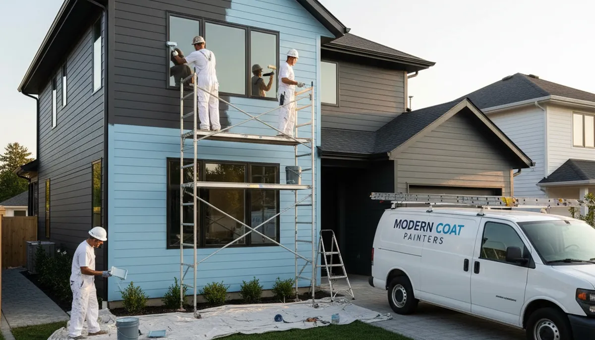 Professional siding painting on a Lexington, MA home by expert house painters