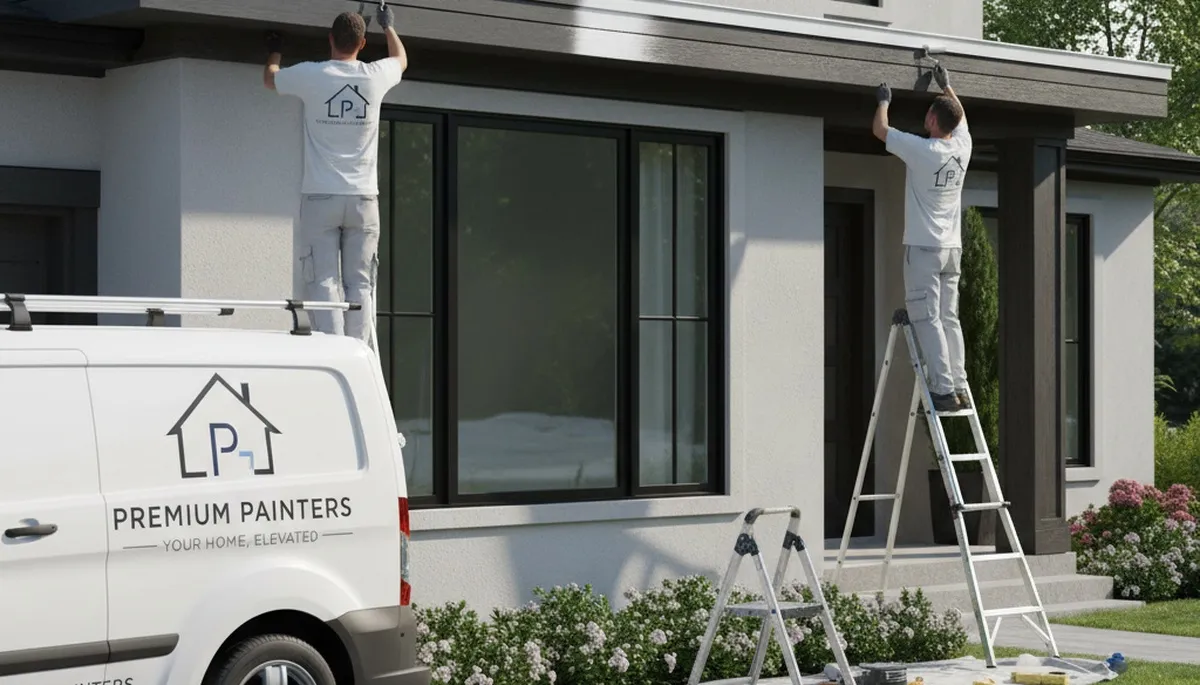 Professional trim and fascia painting on a Lexington MA home by expert exterior house painters