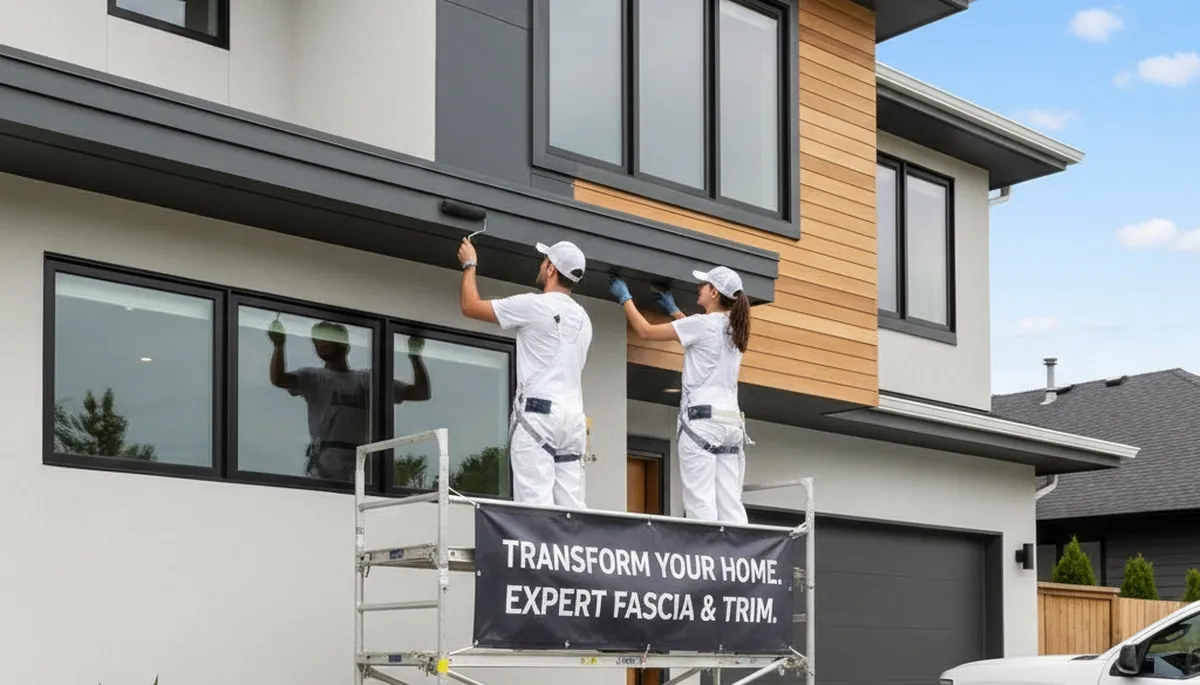 Professional trim and fascia painting on a Lexington, MA home by expert house painters
