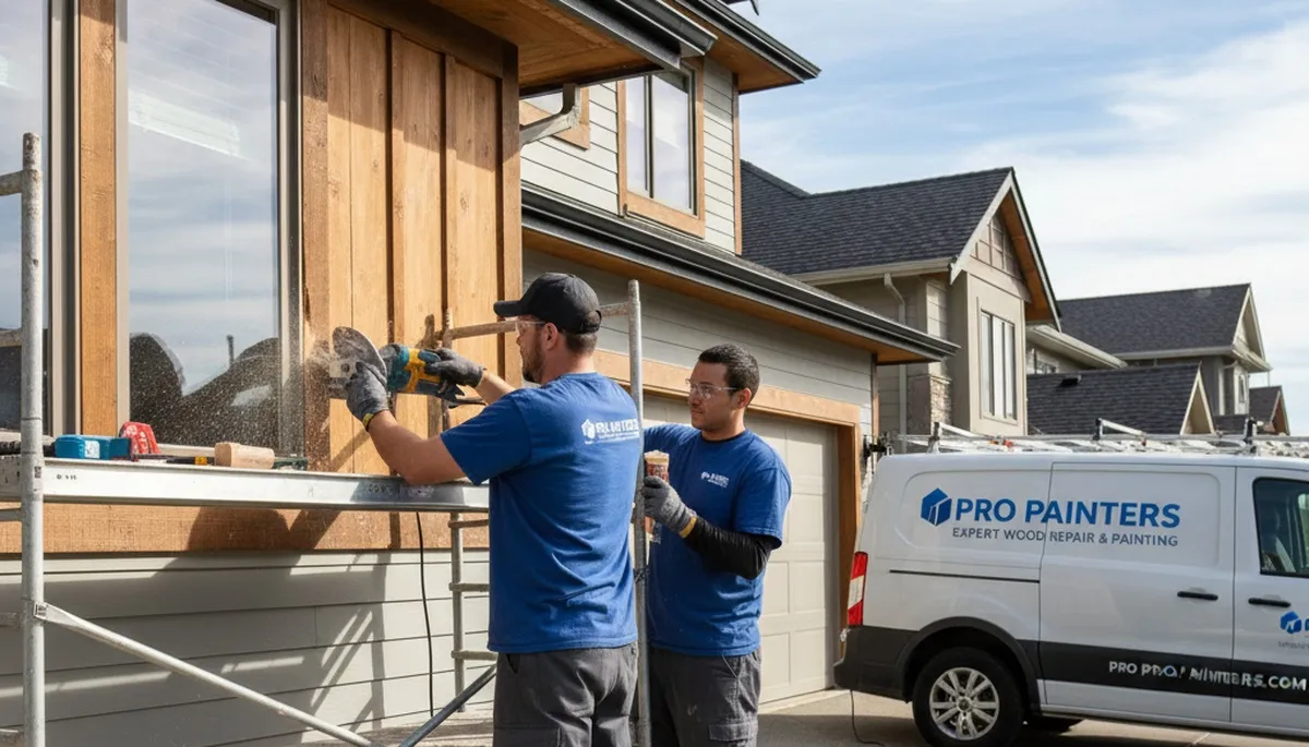 Wood rot repair and exterior painting on Lexington MA home trim and siding by expert carpenters